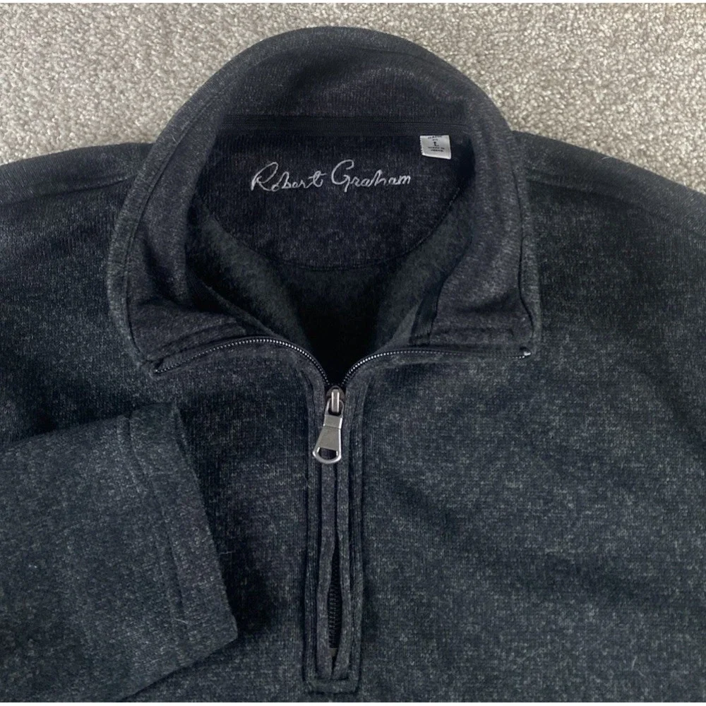 Robert Graham Black Color Rush 1/4 Zip Pullover Sweater Men L Fleece Performance